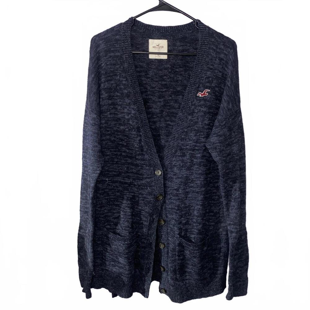 Vintage Hollister marled navy knit cardigan sweater L pockets twilightcore style